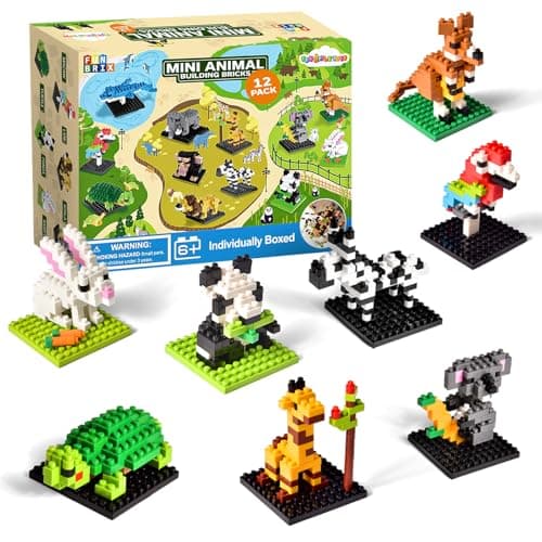 FUN LITTLE TOYS Mini Animal Building Blocks – 12 Pack, No Duplicates, Individually Boxed Zoo Sets for Kids 6-12, Party Favors, Classroom Prizes, Goodie Bag Stuffers & Easter Egg Fillers - Image 1