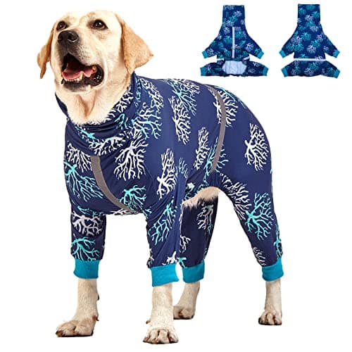 LovinPet Boxer Dogs Onesie Pajamas - UV Protection&Wound Care, Anxiety Relief, Lightweight Stretchy Fabric, Reflective Stripe, Coral Tree Print, Post Surgery Clothes, Pet PJ's/Medium - Image 1