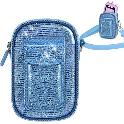 Tanmqin Kids Smart Phone Case for KOKODI/for Luyiilo/for Luoba/for Yosfeng/for WEOLULI and More, Glitter Powder Bag with Removable Shoulder Strap Fits Toddler Phone Data Cables SD Cards - Blue - Image 1