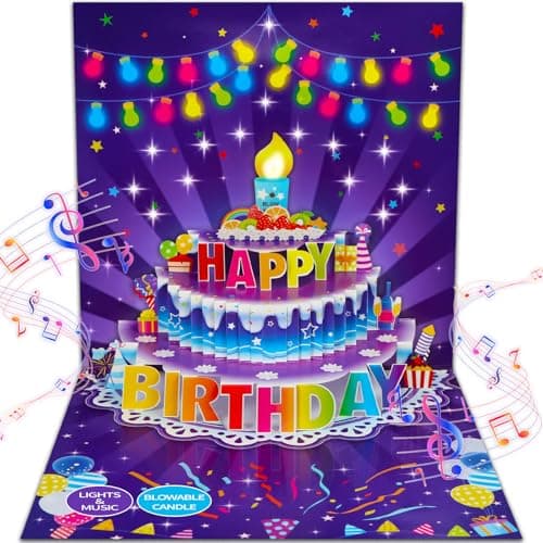 FaCraft Birthday Card for Women Men, Blowable Candle with Lights & Music