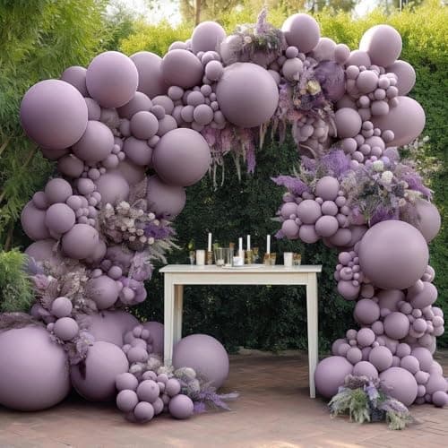 Dusty Purple Balloons Double Stuffed Dark Purple Balloons 18/12/5 Inch Retro Lilac Pastel Lavender Balloon Garland Arch for Wedding Birthday Baby Shower Bridal Shower Mother's Day Party Decorations - Image 1