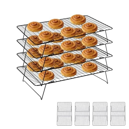 JINANJUNGU Cooling Rack, 4 Tier Stackable Cooling Racks for Cooking Baking Roasting, Multi-Level Collapsible Cookie Rack for Cakes, Oven Safe & Easy Clean (Black, 4-Tier) - Image 1