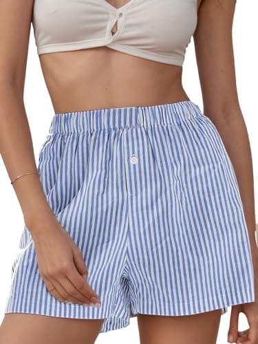 EXLURA Cotton Shorts for Women Summer Casual Lounge Beach Bottoms Pajama Plaid Boxer Shorts - Image 1