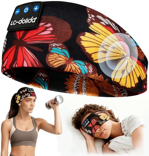 LC-dolida Sleep Headphones Headband Bluetooth 5.4, Sports Headband Earphones Wireless with Speaker Microphone USB C for Women Sleeping Gift Workout Jogging Yoga Insomnia Travel Meditation, Butterfly - Image 1