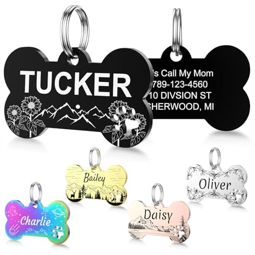 YEHANTI Dog Tags Personalized for Pets with Name Pattern Art Design - Engraved with Laser - Stainless Steel Cats Dogs ID Tags - Stylish Dog Collar Accessories (Hollow Bone) - Image 1