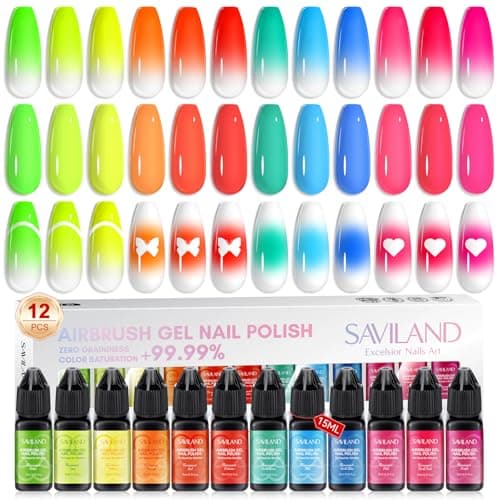 SAVILAND Airbrush Gel Nail Polish Hema-Free: Dilution-Free Fluorescent Airbrush Shine All Night Long,12 Colors Non-Acetone Glows in The Dark for Nails French Manicure DIY Salon & Party & Bar Social - Image 1