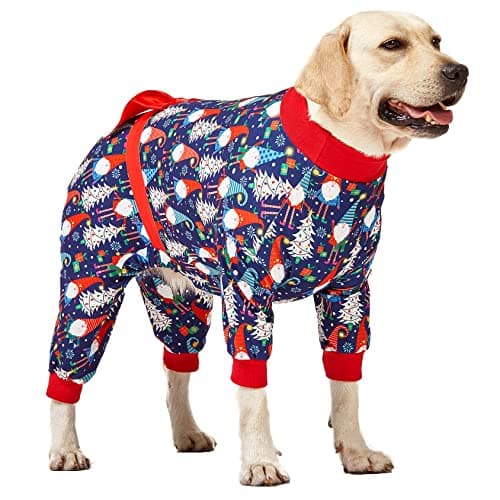 LovinPet Dog Christmas Pajamas Large - Long Sleeve Shirts for Big Dogs Holiday Costume, Lightweight Pullover, A Gnome to FA La in Navy, Large Dog Pjs, Pitbull Clothes, Pjs for Dogs, Xmas Outfit XXL - Image 1