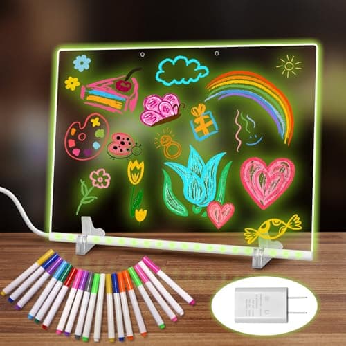 19 Highlighter,Led Note Board with Colors,13.8"X10",4 Modes & 7 Colors Lumiboard Led Drawing Board for Kids,Light Up Sign,Acrylic Dry Erase Board with Stand,Include Adapter,Hanging Chain,Spray Bottle - Image 1