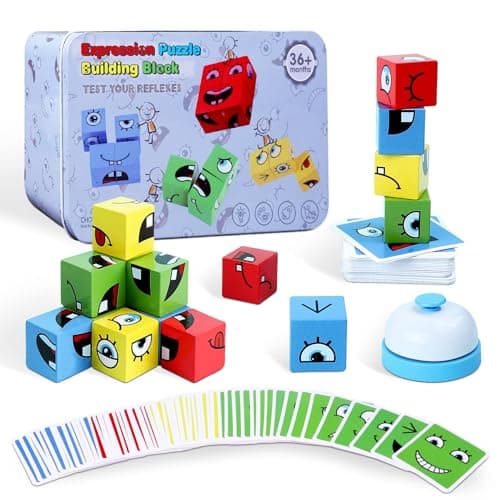 Montessori Puzzle Game for Kids - Wooden Face Changing Magic Cube Game, Educational Face Changing Cubes, 3+ Years (64 Cards, 16 Blocks, 1Bell) - Image 1