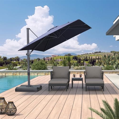 PURPLE LEAF 8' × 8' Patio Cantilever Umbrella Outdoor Square Adjustable Offset Umbrellas with 360-degree Rotation and 8 Heavy Duty Metal Ribs for Garden Deck Pool Navy Blue - Image 1