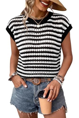 Womens Tops Trendy Short Sleeve Sweater for Women Spring Tops Cute Summer Outfits Cruise Teacher Resort Wear 2026 Boho Beach Vacation Clothes Fashion Clothing Business Casual Shirts Dressy Work - Image 1