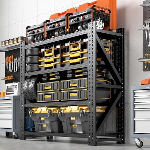 BIZOEIRON Heavy Duty Garage Storage Shelves, 48" Wide Metal Garage Shelving Units, 4-Tier Large Industrial Shelving for Shop Warehouse Basement Factory, 3000LBS Capacity, 48" W x 24" D x 69" H - Image 1