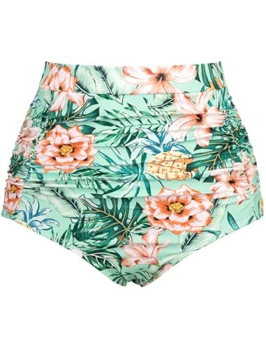 Arolina Plus Size Tummy Control Bathing Suit Bottoms High Waisted Ruched Bikini Tankini Swimsuit Mint Green Tropical - Image 1