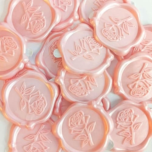 Pilloze 50 Pcs Adhesive Pink Rose Wax Seal Stickers, Rose Wedding Invitation Seal, Pink Rose Seals for Envelope, Easy to Use Rose Envelope Stickers with Good Adhesion - Image 1
