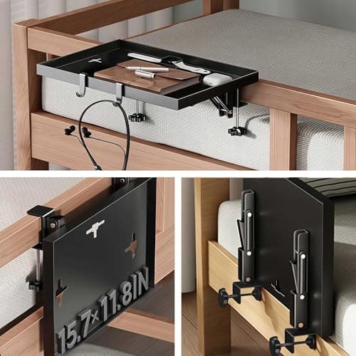 FelRelWel Foldable Bedside Shelf, Extra Large Floating Tray Table for Dorm Room & Bunk Bed, Side Table with 3 Cord Holes,College Dorm Room Essentials for Max 15.6" Laptops (15.7" x 11.8", Black)