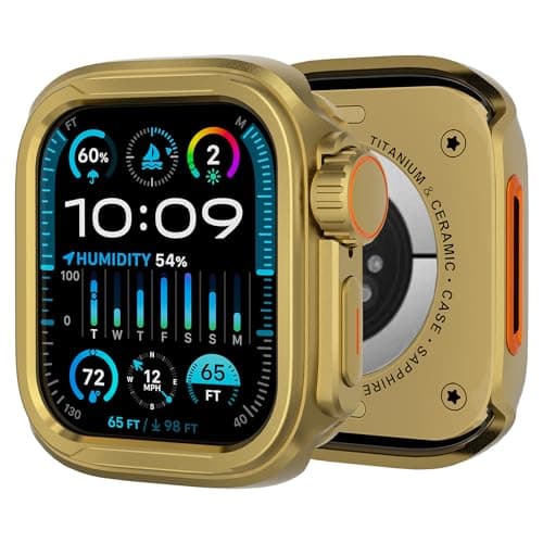 SDOCEBF 2 in 1 Metal Alloy Case for Apple Watch Series 11/10 46mm, Rugged Aluminum Bumper with Back Cover, Shockproof Protective Case for Gift-Ready, Gold - Image 1