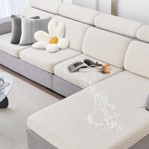 Couch Cushion Covers Waterproof, Couch covers for 3 Cushion Couch Sofa Pet Friendly, Stretch Sectional Couch Covers Non Slip, Washable, Sofa Slipcovers with Elastic Bottom (3 Seater + 1 Chaise) - Image 1