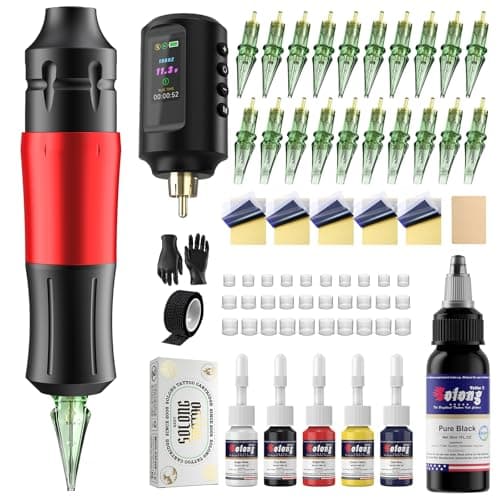 Solong Cordless Tattoo Gun Kit, 1800mAh Rechargeable Battery LED Display, Ergonomic Tattoo Machine Set with Ink Needles for Beginners Practice,SL-TKP202A-2 - Image 1