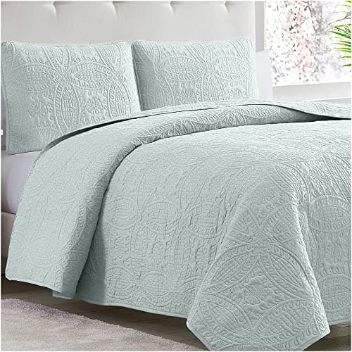 Mellanni Twin Bedspread Coverlet Set - Bedding Cover with Sham - Ultrasonic Quilting Technology - 2 Piece Oversized Quilt Set - Bedspreads & Coverlets (Twin, Spa Mint) - Image 1
