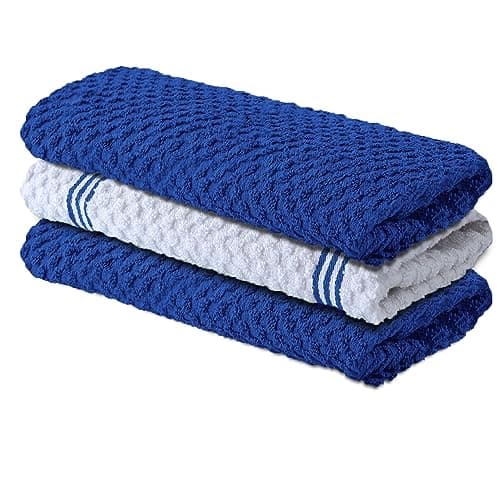 Infinitee Xclusives Premium Kitchen Towels – Pack of 3, 100% Cotton |15 x 25| Inches Absorbent Dish Towels - Terry Kitchen Dishcloth Towels - Blue Dish Cloth for Household Cleaning - Image 1