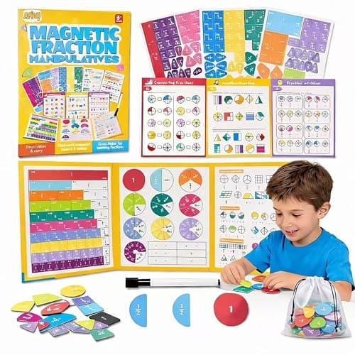 Magnetic Fraction Demonstration Book, Fraction Manipulatives with Magnetic Fraction Tiles & Circles, Montessori Magnetic Fraction Book for Hands-On Elementary Math Learning
