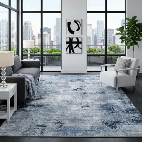 Cnythlis 8'x10' Abstract Distressed Area Rug, Washabele Rugs Modern Contemporary, Soft Low-Pile Carpet for Living Room, Bedroom, Dining Room, Office | Stain-Resistant & Non-Slip, Blue - Image 1
