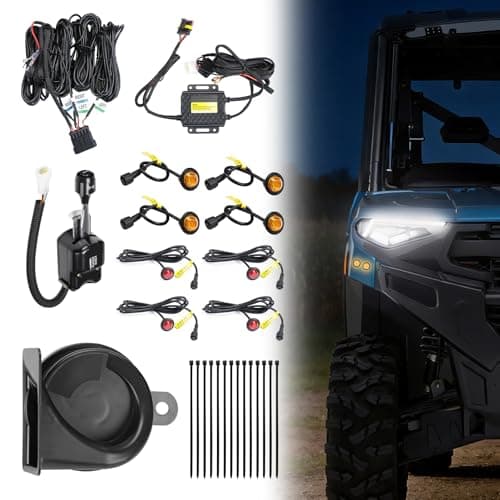 KEMIMOTO UTV Turn Signal Kit with 8 Hazard Lights, 110dB 12V Horn, Plug-and-Play Pre-wired Street Legal Blinker with Column Turn Switch, Compatible with Polaris Ranger, General, RZR, Can-Am X3 - Image 1