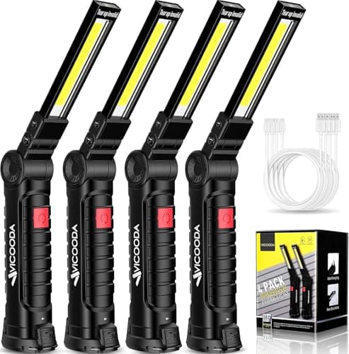 VICOODA LED Rechargeable Work Light with Magnetic Base Hanging Hook, 360° Rotate 5 Modes, Mechanic Flashlight for Car Repair, Grill, Outdoor, Emergency, Tight Spaces - Tool Gifts for Men (4 Pack) - Image 1