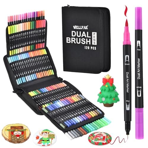 【120 Colors】Adult Coloring Book Markers No Bleed – Dual Felt Tip (Fine & Brush) Art Markers for Teens/Kids – Gel Acrylic Paint Pens Set for Sketching, Drawing, Rock Painting, Journaling, Non Bleeding. - Image 1