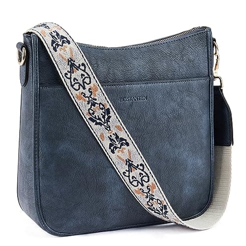 BOSTANTEN Crossbody Bags for Women Trendy Vegan Leather Hobo Purses Shoulder Handbags With Wide Shoulder Strap Navy Blue - Image 1