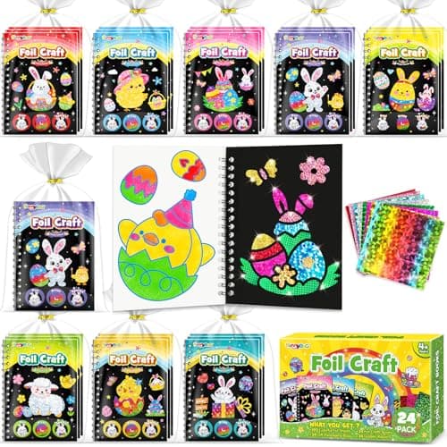FUNNYB&G Foil Art Party Favors for Kids - 24 Pack Foil Art Crafts Kits Coloring Books, Goodie Bag Stuffers Party Favors for Kids 4-8 8-12, Bulk Easter Classroom Gifts Girls Boys Prizes (Easter) - Image 1