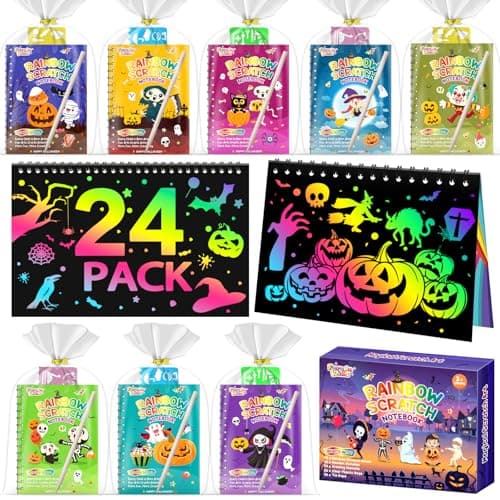 Halloween Party Favors for Kids Bulk: 24 Pack Rainbow Scratch Art Notebook Bulk Scratch Art Party Favors Girls Boys Birthday Party Favors Classroom Prizes Gifts - Image 1
