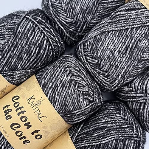 Cotton to The Core Cotton Yarn for Crocheting, 6-Pack (852 Yds / 300G), Free Patterns, Beginners Friendly - Soft Baby Yarn for Knitting - 3 DK Light Worsted Weight - Charcoal Black - Image 1