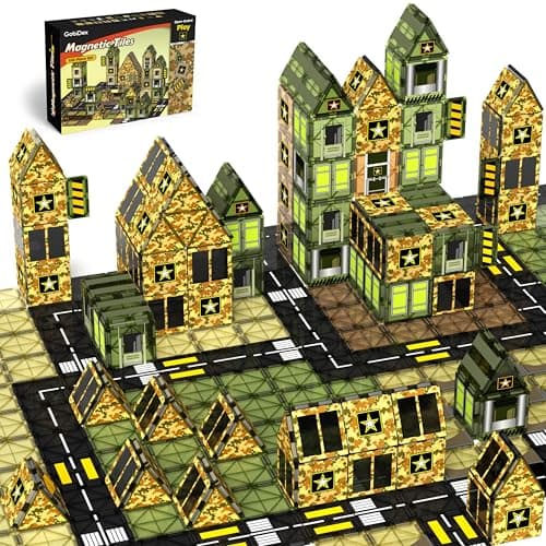 GobiDex 100PCS Army Magnetic Tiles for Toddler, STEM Construction Building Blocks for Kids Military Toys Games, Upgraded Educational Birthday Gifts Toys for 3+ Year Old Boys Girls, Classroom Must Have - Image 1