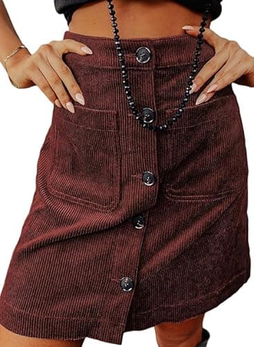 Happy Sailed Fall Winter Mini Skirts for Women Classic High Waisted A Line Button Down Bodycon Corduroy Skirt for Cocktail Party with Pockets 2025 Burgundy Medium - Image 1