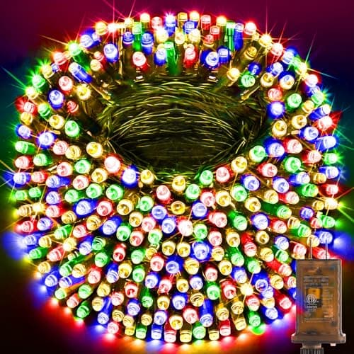 KNONEW 600FT 1500 LED Christmas String Lights Outdoor Green Wire Fairy Light 8 Modes & Timer Plug in Waterproof for Xmas Yard Tree Wedding Party Holiday Decorations(Multicolor) - Image 1