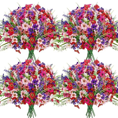 Der Rose 24 Bundles Artificial Flowers for Outdoor Fake Spring Flowers Plants UV Resistant for Home Garden Porch Window Wedding Decor - Image 1
