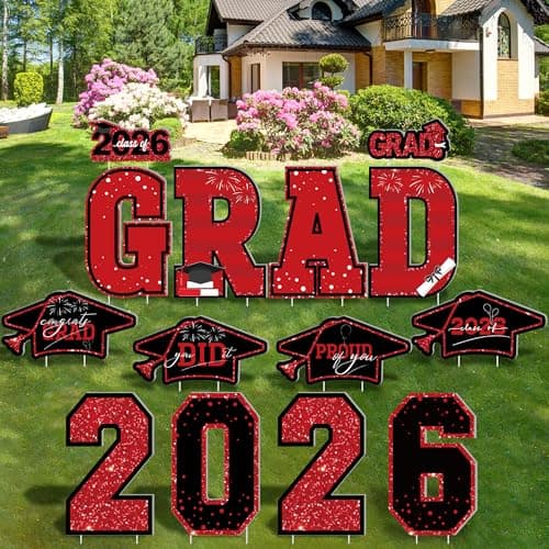 14 PCS 2026 Graduation Decorations, Large Congrats Grad 2026 Yard Signs with Stakes, Class of 2026 Glitter Plastic Congratulations Graduate Grad Lawn Yard Signs for College School Grad Party - Image 1
