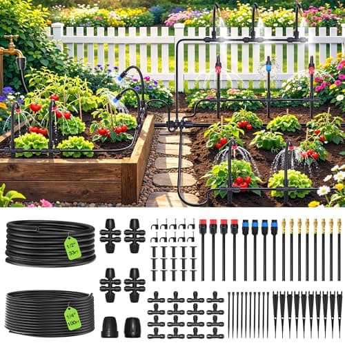 MIXC 2026-Upgrade 360° Adjustable Drip Irrigation System Kit, 133FT Bendable Watering Misting System with 3 Spray Nozzle Types, 1/2" (33FT) & 1/4" (100FT) Tubing for Garden Raised Bed Lawn Greenhouse - Image 1