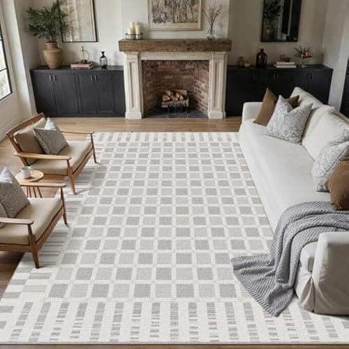 PureCozy Grey 8x10 Area Rug for Living Room Machine Washable Large Checkered Rugs Non-Slip Stain Resistant Low Pile Boho Accent Indoor Office Throw Carpet for Bedroom Playroom Nursery - Image 1