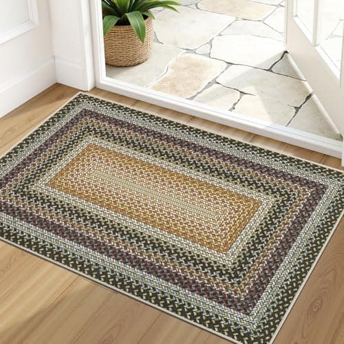 Ileading Braided Print Doormat 2x3, Washable Non-Slip Pet Friendly Entry Mat, Farmhouse Jute Style with Concentric Design, Stain Resistant for Entryway, Kitchen & Laundry Room - Image 1