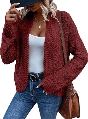 Dokotoo Womens Plus Size Open Front Long Sleeve Winter Casual Solid Color Cozy Chunky Cardigans Sweaters for Women 2026 Knit Coats Jackets Early Fall Fashion Red XX-Large - Image 1