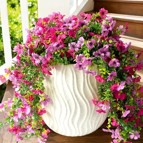 Fanfantoey 4Pcs Artificial Flowers for Outdoors, UV Resistant Fake Flowers, Realistic Artificial Hanging Flowers, Fake Plants Silk Daisy Vines for Spring Summer Outdoor Decor(Fuchsia,Hot Pink) - Image 1