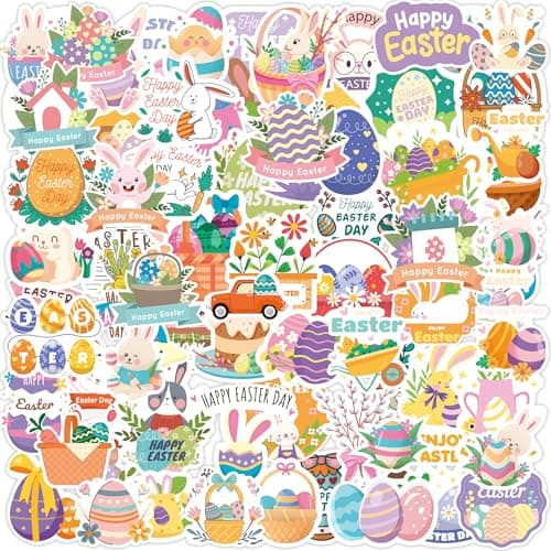 Easter Egg Stuffers - 100 PCS Happy Egg Bunny Stickers for Kids - Vinyl Easter Games Crafts Activities Party Favors - Basket Stuffers for Toddler - Kids Gifts for Boys Girls - Image 1