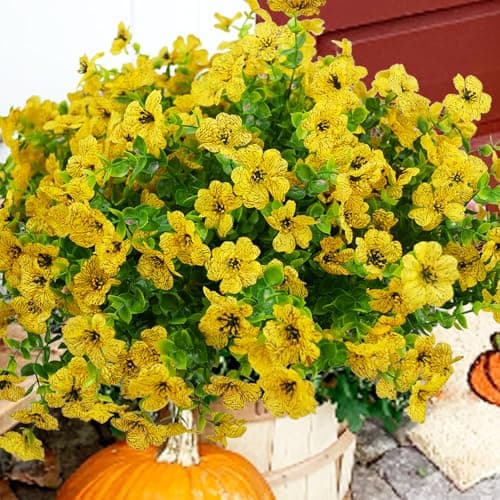 trytuny Artificial Flowers for Outdoor, UV Resistant Fake Silk Flowers, Realistic Faux Plants for Outside Indoor Porch Patio Window Box Planter Home Decor (14, Yellow) - Image 1