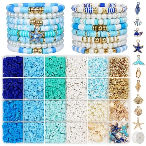 Gionlion Clay Beads for Bracelets, Blue Winter Clay Beads Bracelet Making kit with Golden Pearl Beads for Jewelry Making, Charms Bracelet Kit and Crafts DIY Valentines Day Gifts for Her Women - Image 1