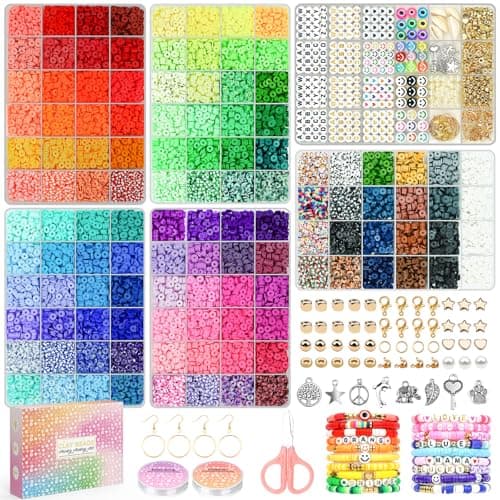 Sistenia 20,000 Pcs Clay Beads Bracelet Making Kit, 120 Colors 6 Boxes Polymer Beads Spacer Heishi Beads & Jewelry Kit with Pendant Charms Elastic Strings, Crafts Gift for Kids Adults - Image 1
