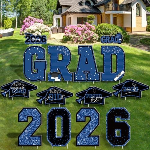 Graduation Decorations 2026, 14PCS Blue Graduation Yard Sign, Congratulations Graduation Class of 2026 Yard Sign, Congrats Grad Signs for School College 2026 Graduation Decorations Party Supplies - Image 1